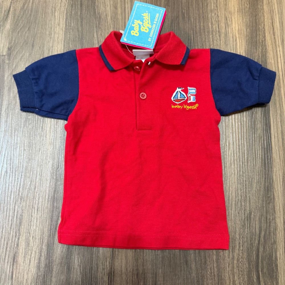 Baby Bgosh Polo Shirt Baby 3-6 Months Red Navy Blue Vintage Sailboat NWT USA